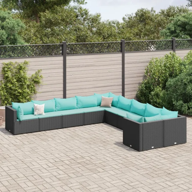vidaXL 10-delige Loungeset met kussens poly rattan zwart, foto 2