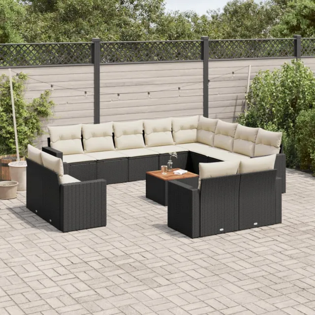 vidaXL 13-delige Loungeset met kussens poly rattan zwart, foto 2
