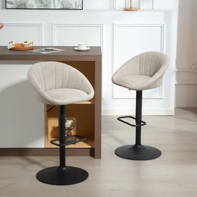 FloraGrace Barkruk Set Van 2 – Draaibaar En Hoogteverstelbaar – Met Armleuningen En Rugleuning – Voor Keuken En Bar – Stof – Beige