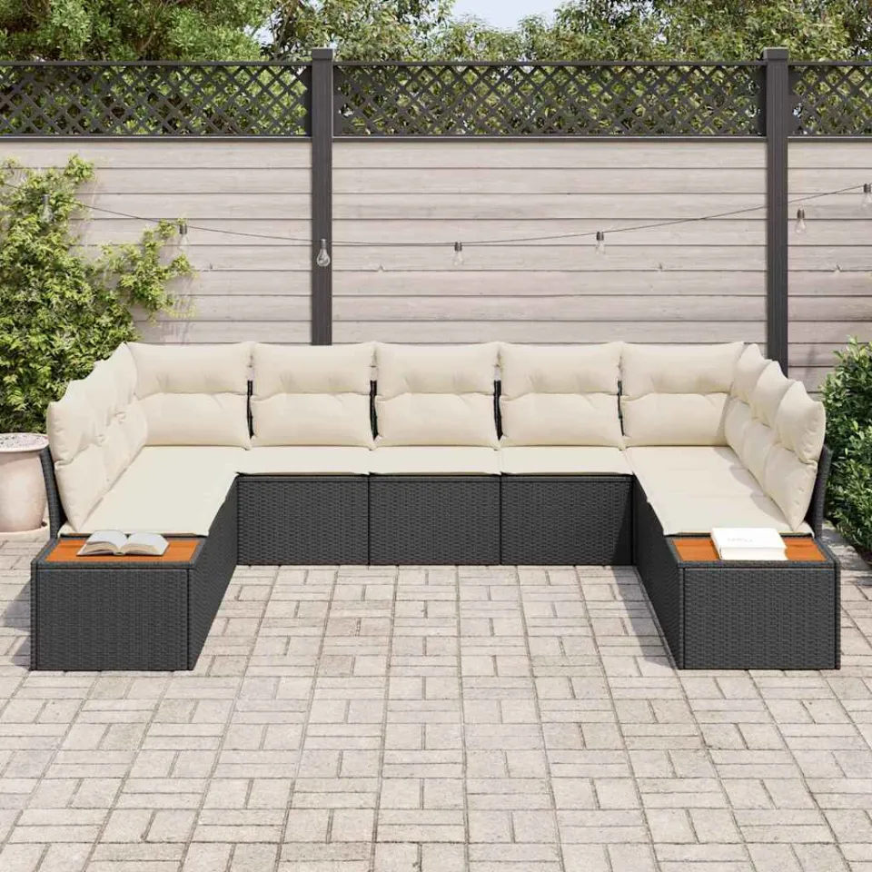 vidaXL Tuinbankenset 9 st Zwart Poly riet, foto 3