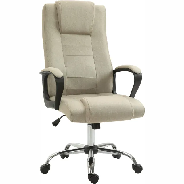 MUVANO Ergonomische kantoorstoel met hoofdsteun - Linnenlook stof - Gevoerde armleuningen - 62 x 76 x 110-119 cm - Verstelbare zithoogte - Voor thuiskantoor beige