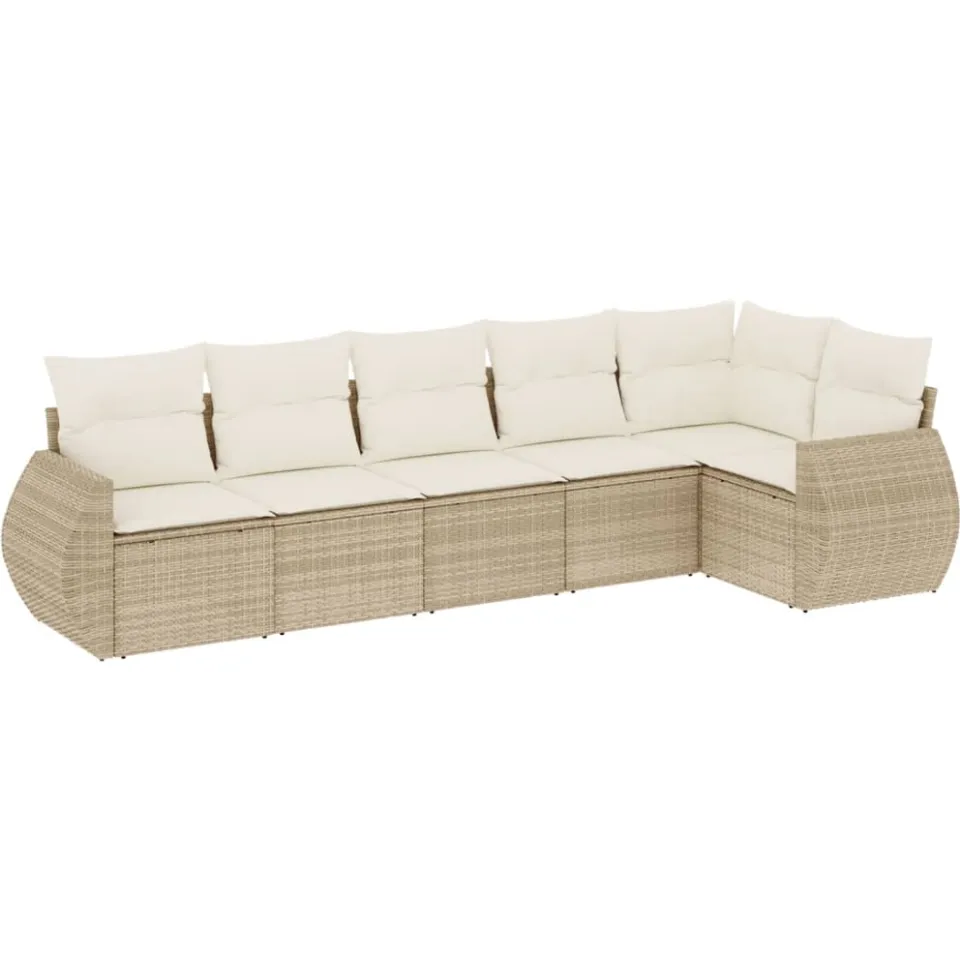 vidaXL 6-delige Loungeset met kussens poly rattan beige, foto 3