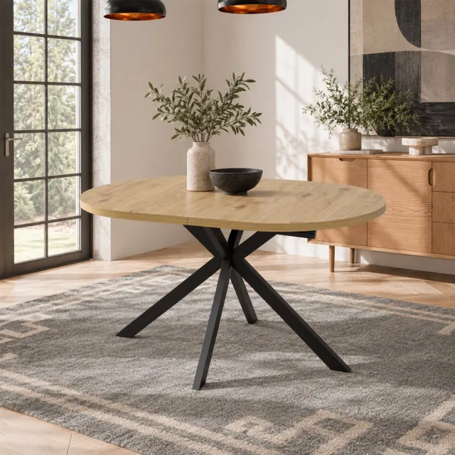 FloraGrace Uitschuifbare Eettafel - Ovaal MDF Tafelblad Met Opbergbare Verlengplaat - Voor 4 Tot 6 Personen - 160/120x80 Cm - Houtkleur