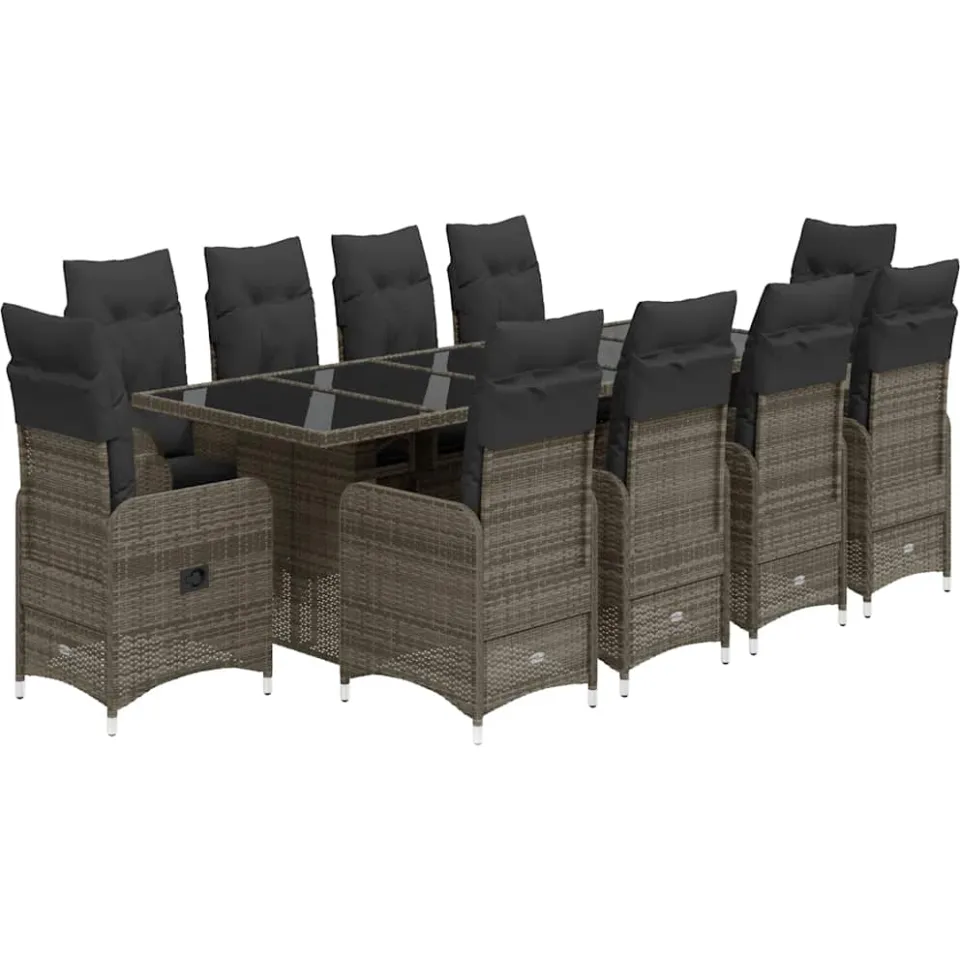 vidaXL 11-delige Bistroset met kussens poly rattan grijs, foto 3