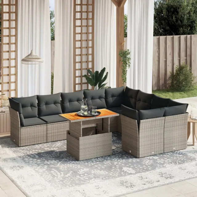 vidaXL 10-delige Loungeset met kussens poly rattan grijs, foto 2