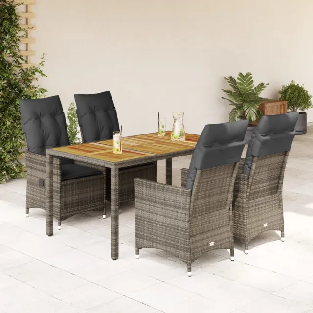 vidaXL 5-delige Tuinset met kussens poly rattan grijs, foto 2