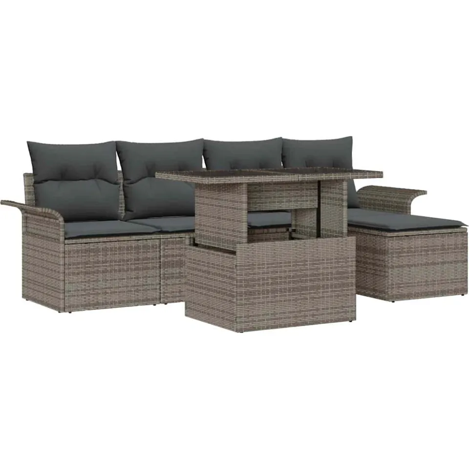 vidaXL Tuin Sofa Set 6 st Grijs poly rattan