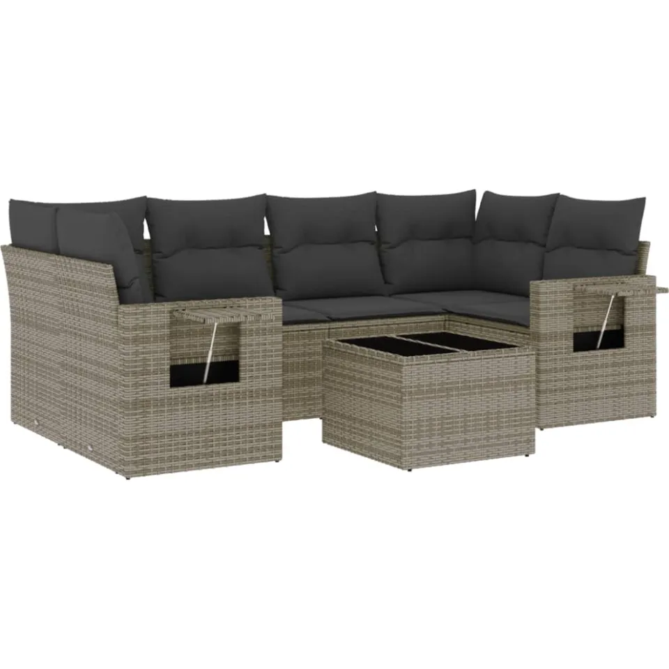 vidaXL 7-delige Loungeset met kussens poly rattan grijs
