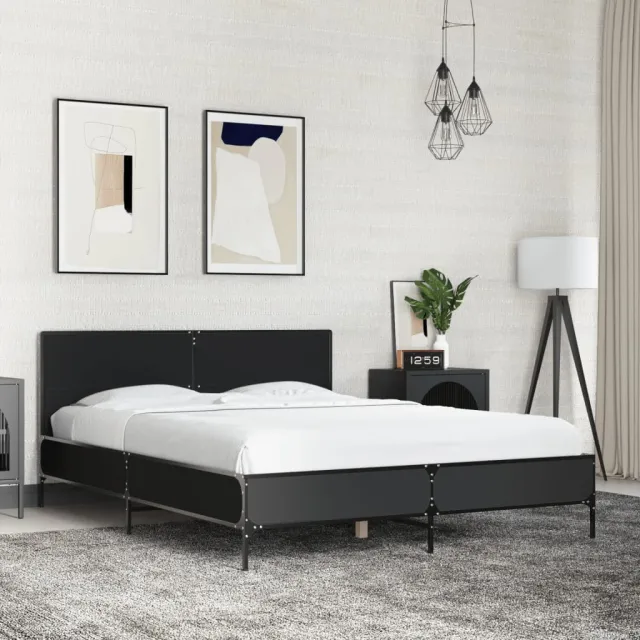 vidaXL Bedframe bewerkt hout metaal zwart 135x190 cm