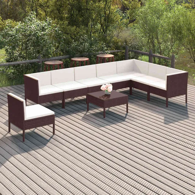 vidaXL 9-delige Loungeset met kussens poly rattan bruin, foto 2