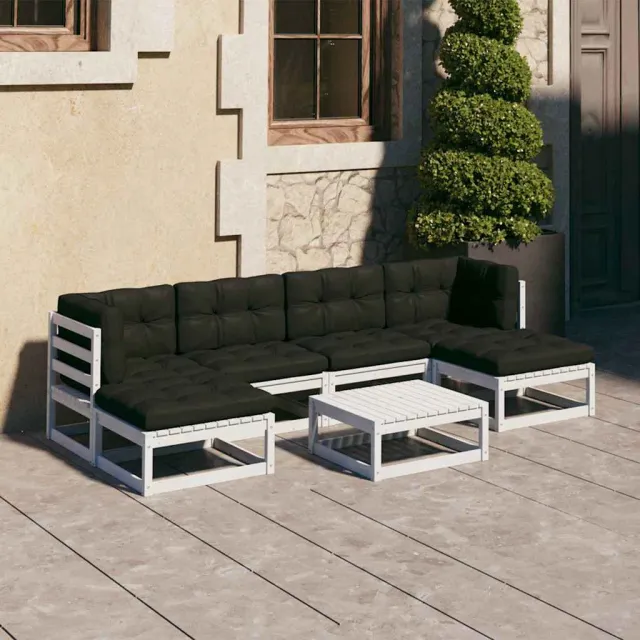 vidaXL 7-delige Loungeset met kussens massief grenenhout wit, foto 2
