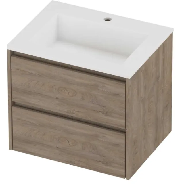 Proline Aristo Badmeubelset Polystone Elegant 1 Kraangat Symmetrisch 60x46x54 cm Mat White Raw Oak Eiken