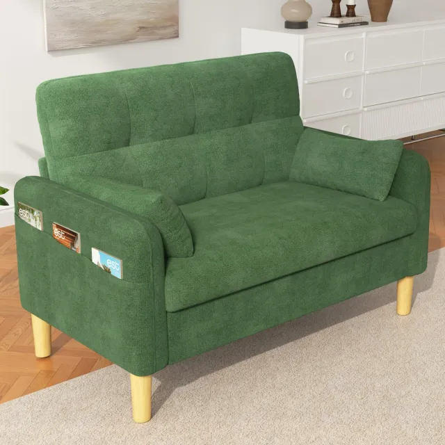 COVREO Bank 119x78x85 cm groen chenille, 2-zits met opbergvak en 2 kussens