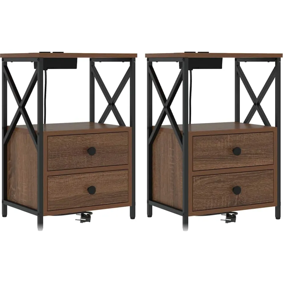 vidaXL Nachtkastje 2 st Bruin Eiken 40 x 31 x 60 cm Bewerkt hout, foto 3