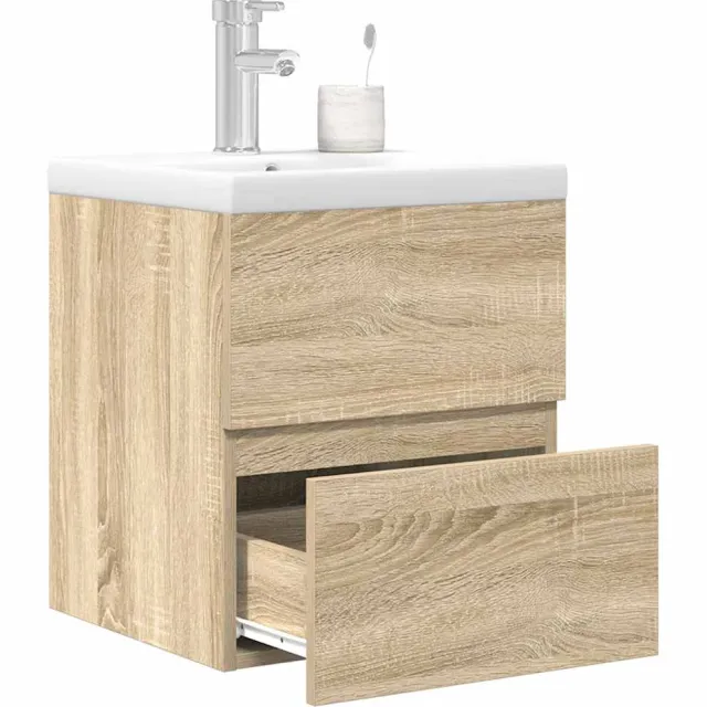 vidaXL 2-delige Badkamermeubelset bewerkt hout sonoma eikenkleurig Bruin