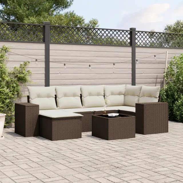 vidaXL 7-delige Loungeset met kussens poly rattan bruin, foto 2