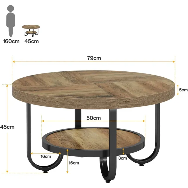 STILVORA Salontafel - Ronde Tafel Met 2 Niveaus En Extra Opbergruimte - Voor Woonkamer En Hal - MDF En Metaal - Zwart;Bruin Walnoot