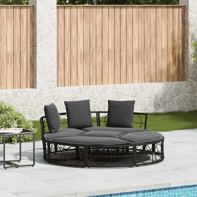 vidaXL Loungebed voor buiten zonder luifel poly rattan zwart