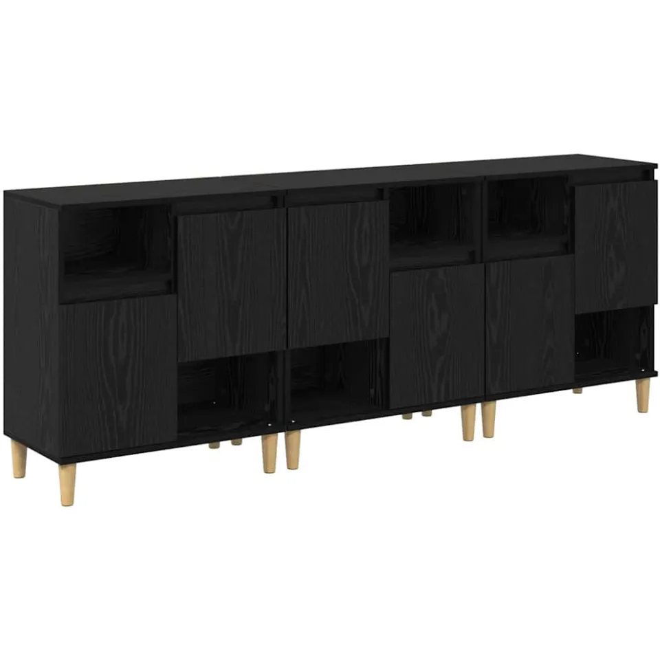 vidaXL Dressoirs 3 st Zwart Eiken 60 x 35 x 70 cm Bewerkt hout