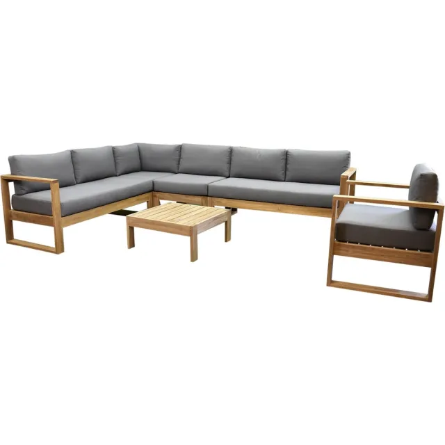 AVH-Collectie Dubai hoek loungeset 6 delig teak Bruin / Terre, Grijs