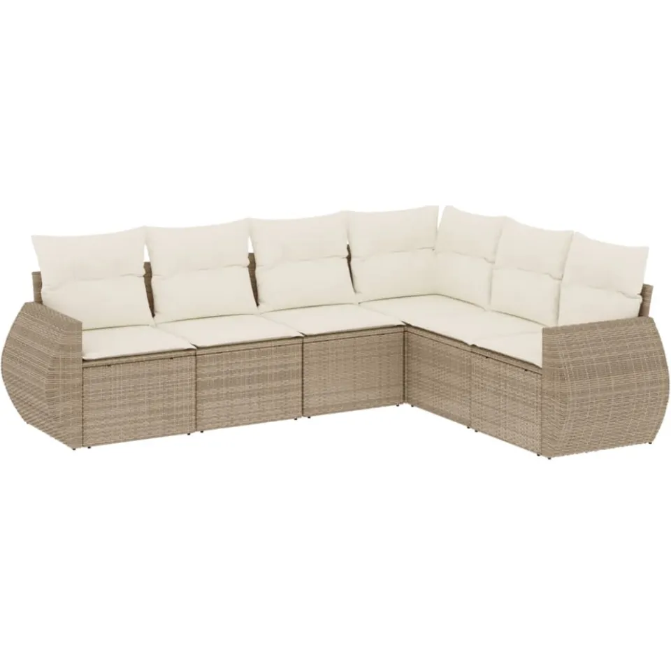 vidaXL 6-delige Loungeset met kussens poly rattan beige, foto 3