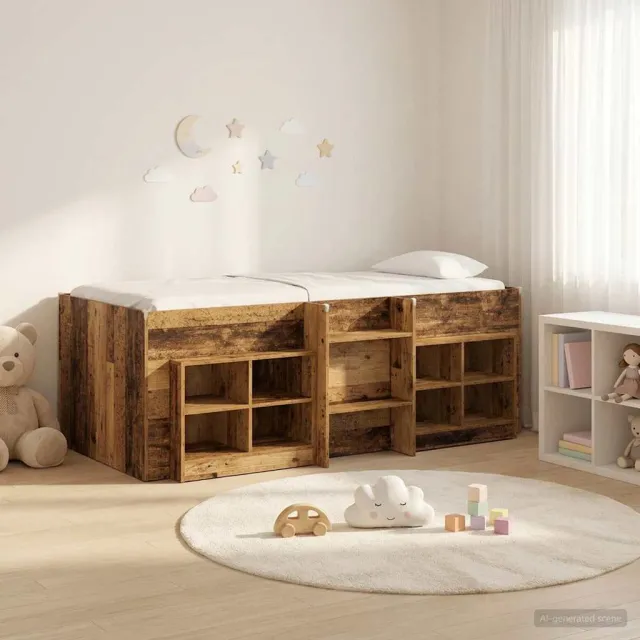 vidaXL Loft Bed Frame met Kast met plank 3 st Oud hout Bewerkt hout Bruin