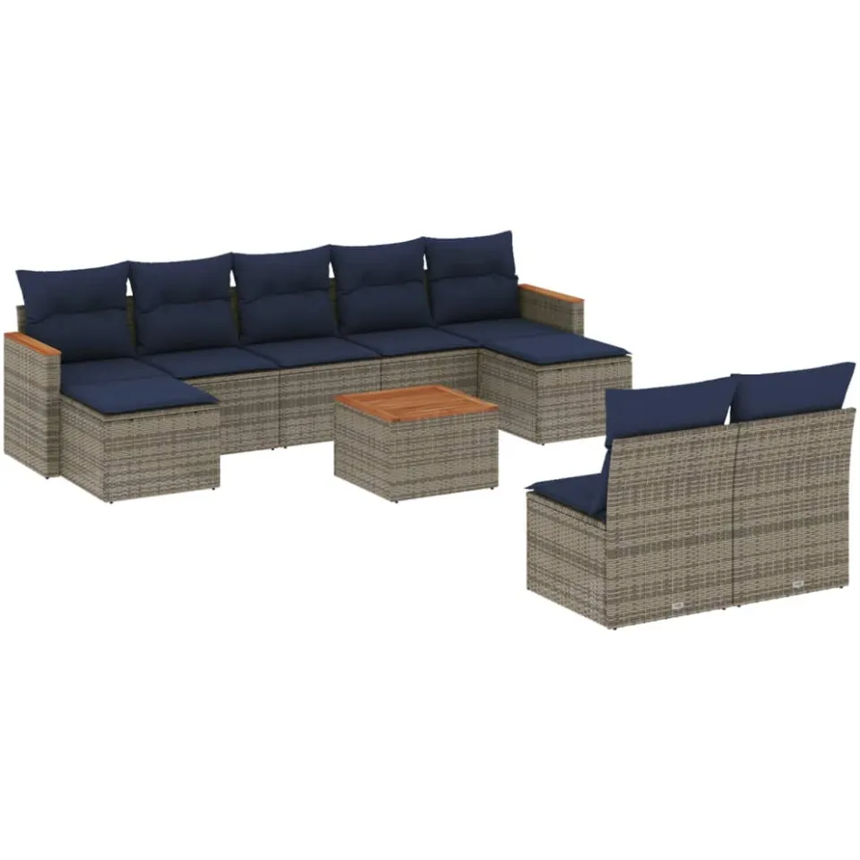 vidaXL 10-delige tuinbankset met kussens, grijs polyrotan, foto 3