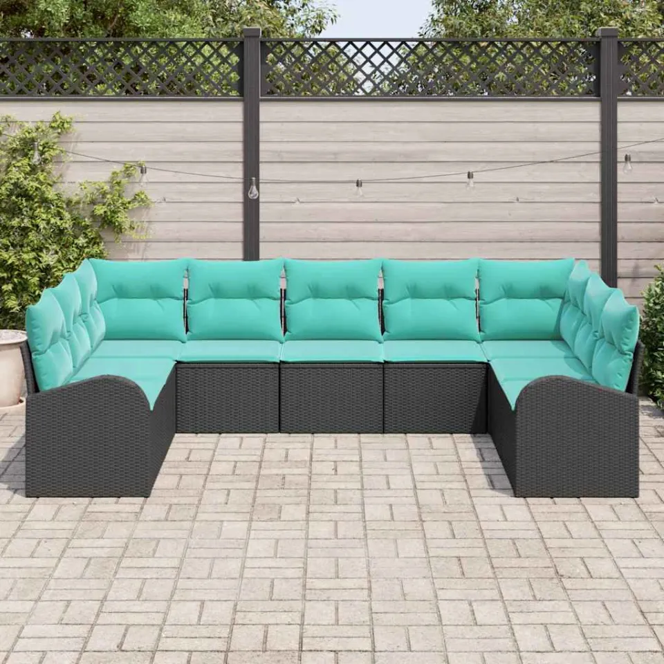 vidaXL Tuinbankenset 9 st Zwart en Turquoise poly rattan, foto 3