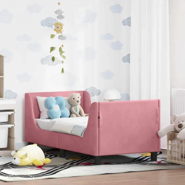 vidaXL Peuterbedframe met hoofdbord Roze 70 x 140 cm Fluweel