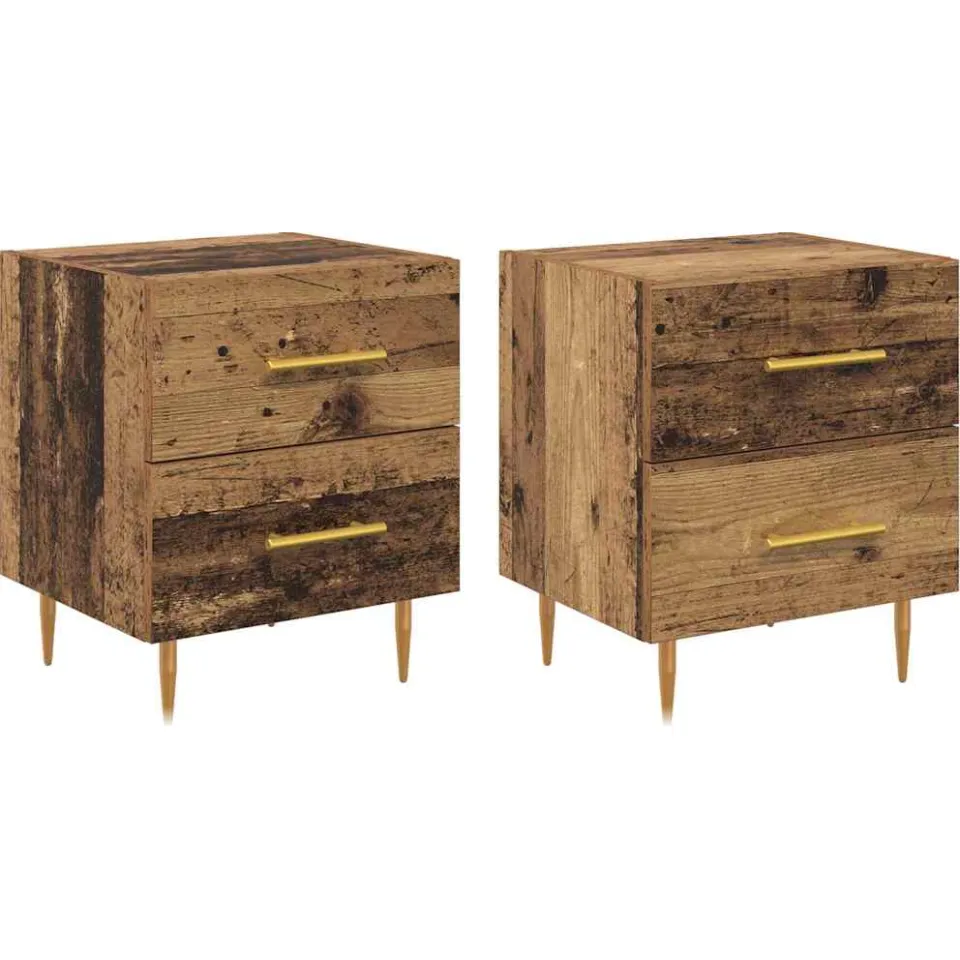 vidaXL Nachtkastje 2 st Oud Hout 40 x 35 x 47,5 cm Bewerkt hout bruin, foto 3
