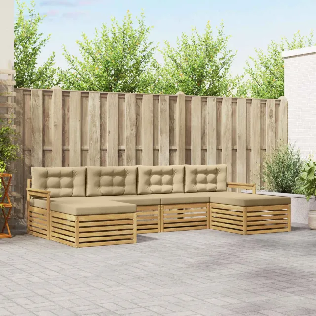 vidaXL Buiten bankenset 6 st 4-zits Wit en Beige Massief Acaciahout