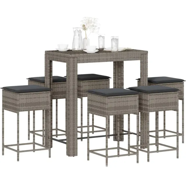 vidaXL 7-delige Tuinbarset met kussens poly rattan grijs, foto 2