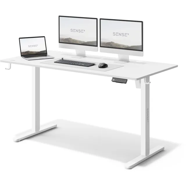 SENSE7 NOJO - Zit Sta Bureau - Elektrisch Verstelbaar - 140 x 70 cm - Computerbureau - Gamingbureau - Elektrische Hoogteverstelling - Geheugenfunctie - Hoofdtelefoonhouder - Kabelopbergsysteem - Wit