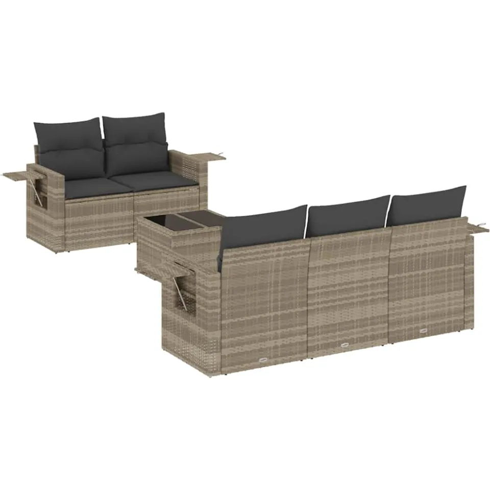 vidaXL 6-delige Loungeset met kussens poly rattan lichtgrijs grijs, foto 3