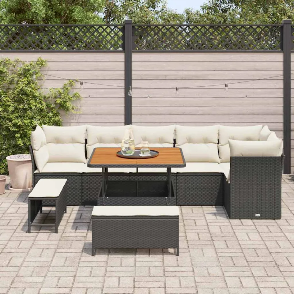vidaXL Tuinbankenset 9 st Zwart poly rattan, foto 3