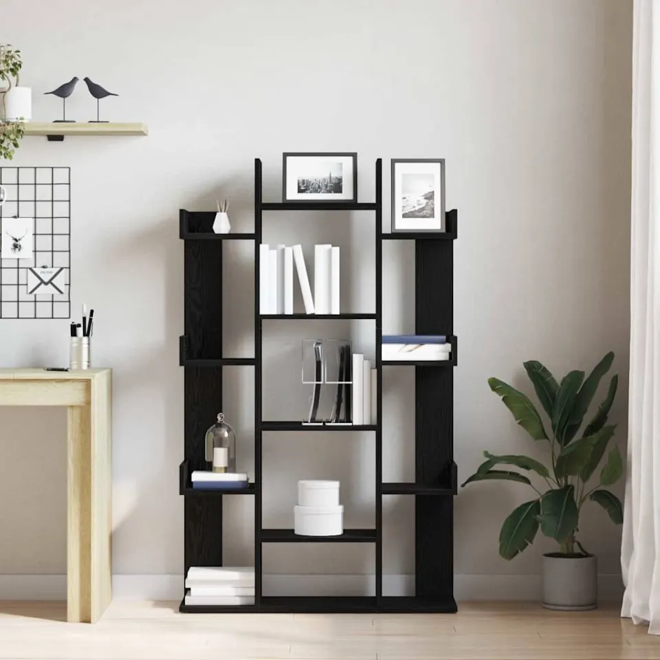 vidaXL Boekenkast 13-laags 86 x 25,5 x 140 cm Bewerkt hout Zwart Eiken, foto 3