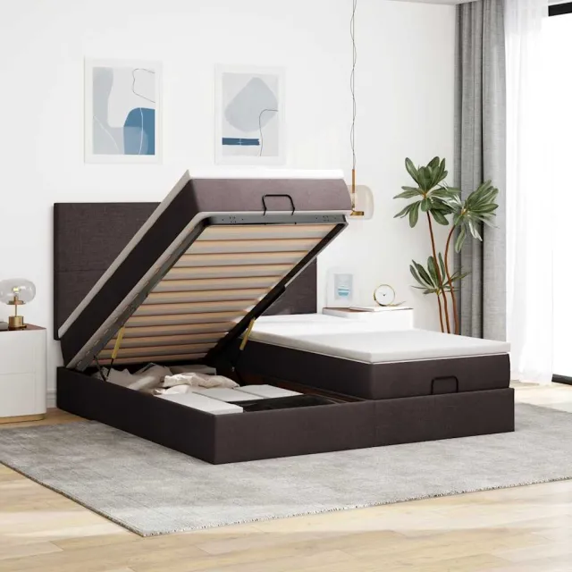 vidaXL Ottoman bed met matrassen 180x200cm stof donkerbruin bruin