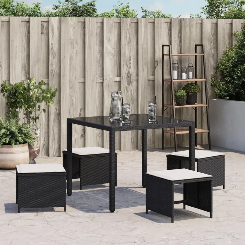 vidaXL Tuinkrukken 4 st met kussens 40x40x35 cm poly rattan zwart, foto 2