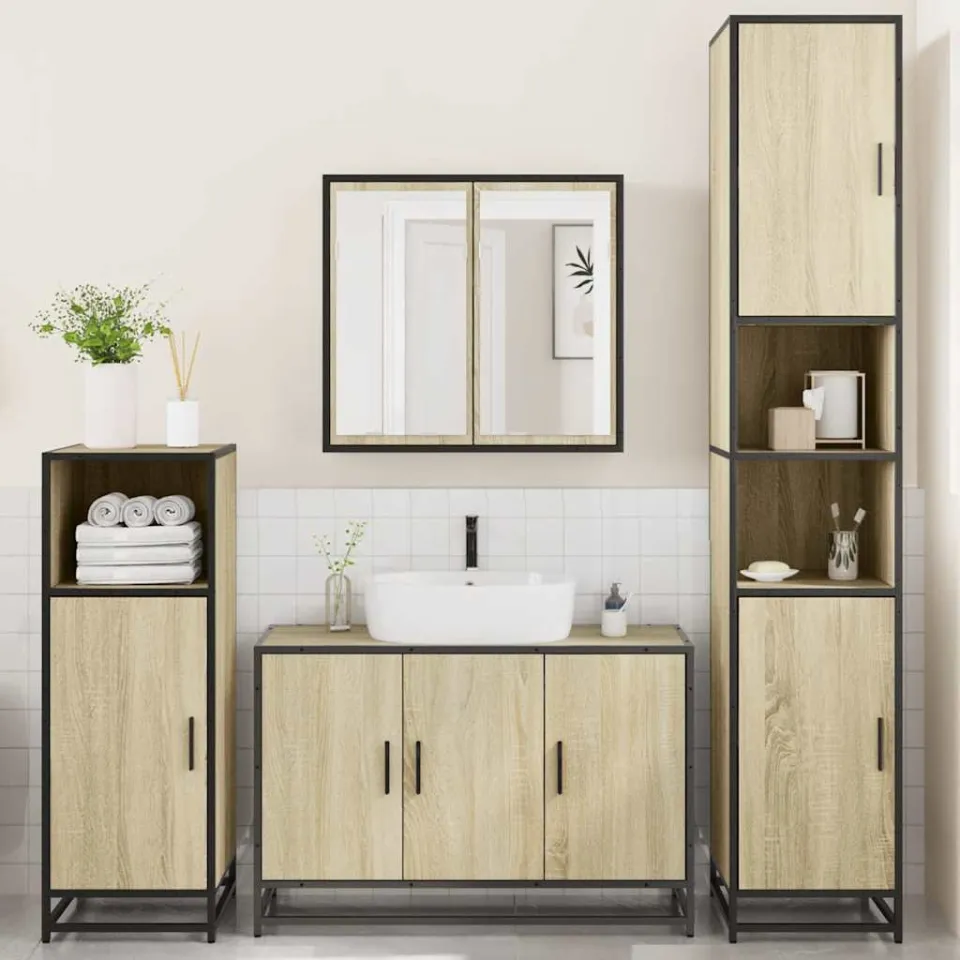 vidaXL 4-delige Badkamermeubelset bewerkt hout sonoma eikenkleurig, foto 2