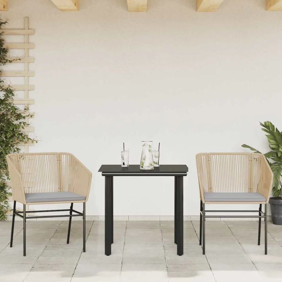 vidaXL 3-delige Tuinset met kussens poly rattan glas bruin, foto 2