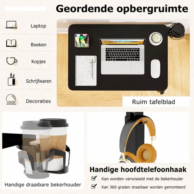 GranMaison Laptoptafel op Wielen - Bedtafeltje - Bijzettafel - Zwart