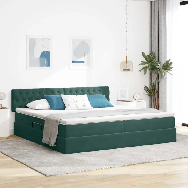 vidaXL Opslag bed met hoofdeinde Donkergroen 200 x 200 cm Fluweel