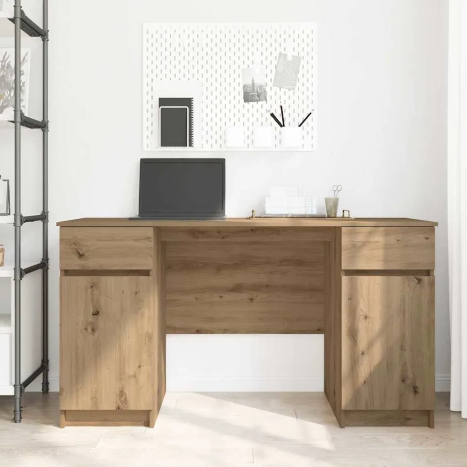 vidaXL Bureau artisanaal eikenkleurig 140 x 49 x 76 cm Bewerkt hout, foto 3
