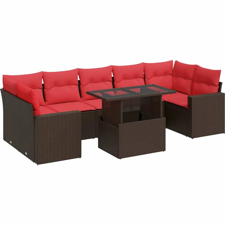 vidaXL 8-delige Loungeset met kussens poly rattan acacia bruin, foto 3