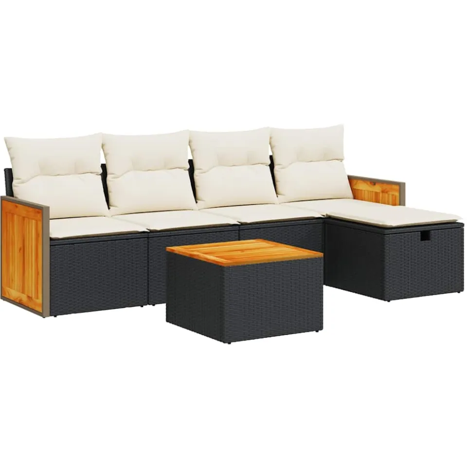 vidaXL 6-delige Loungeset met kussens poly rattan zwart, foto 3