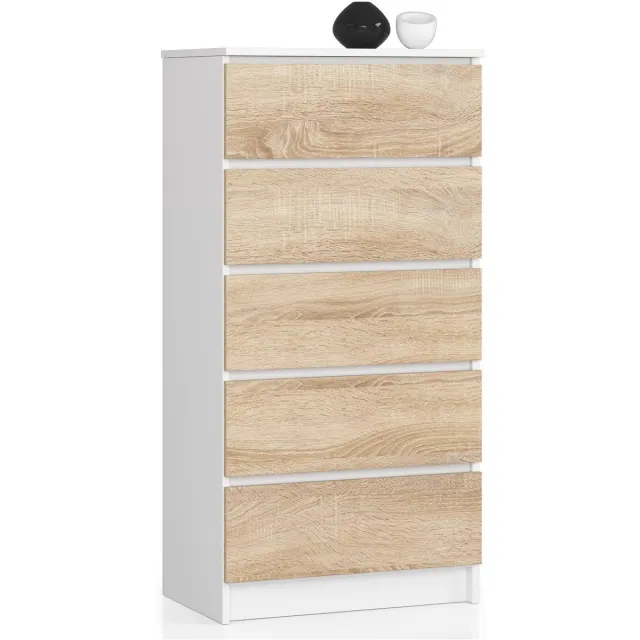Ladekast K60 met 5 Lades / AKORD Furniture Factory / Wit – Sonoma Eik / 60 x 121 x 40 cm