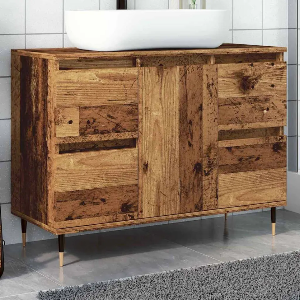vidaXL Badkamerkast 80x33x60 cm bewerkt hout oud houtkleurig bruin, foto 3