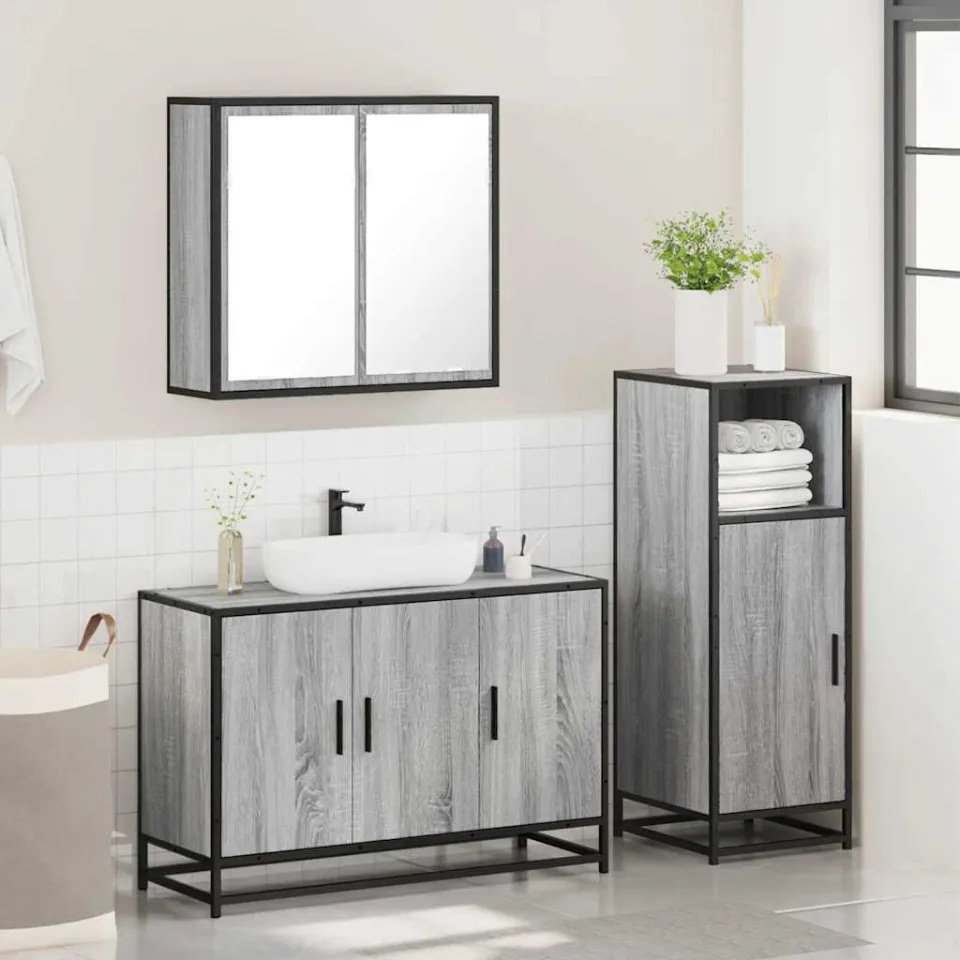 vidaXL 3-delige Badkamermeubelset bewerkt hout grijs sonoma eikenkleur, foto 4