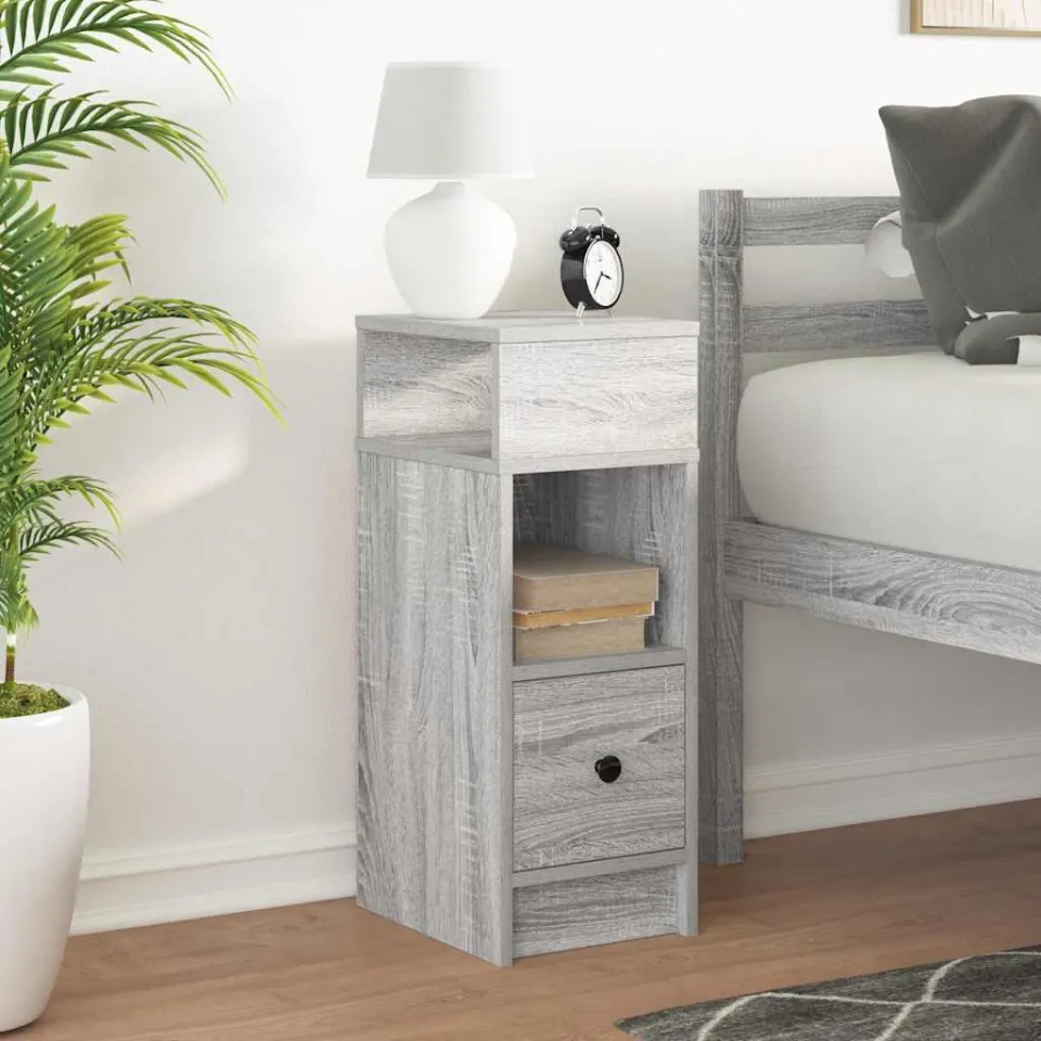 vidaXL Nachtkastje met lade 25x31x66 cm grijs sonoma eikenkleurig, foto 2