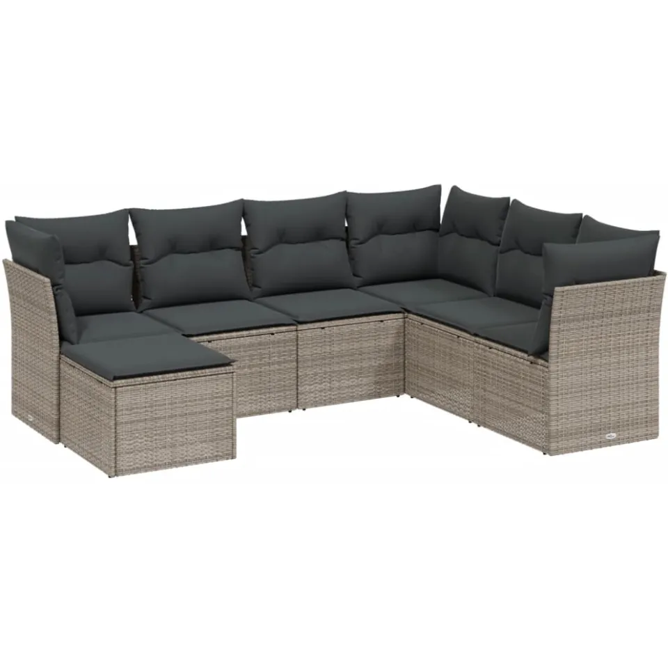 vidaXL 7-delige Loungeset met kussens poly rattan lichtgrijs